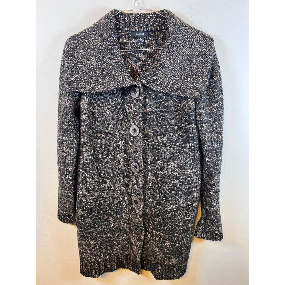 Alfani Womens Cardigan Sweater Confetti Marled Knit Gray Small